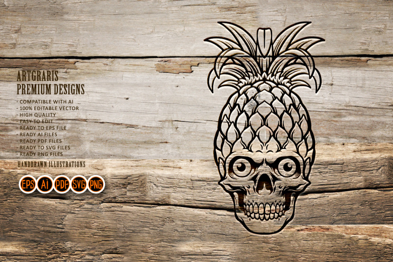 silhouette-pineapple-skull-svg-clipart