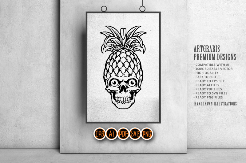 silhouette-pineapple-skull-svg-clipart