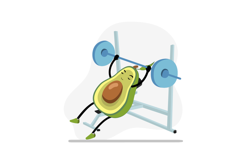 avocado-in-gym-bench-press-character-cute-active