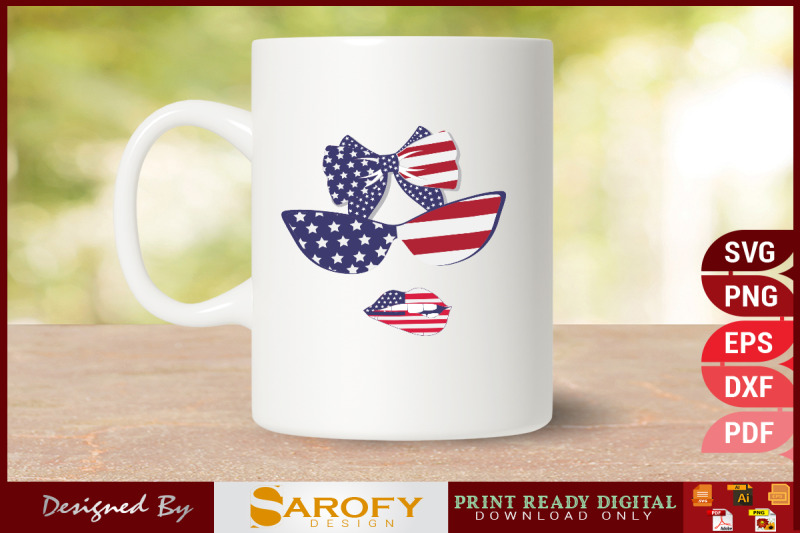 vector-american-hair-bow-sunglass-and-lips-with-usa-flag-vector-4th