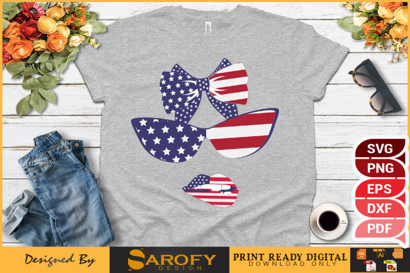 vector-american-hair-bow-sunglass-and-lips-with-usa-flag-vector-4th