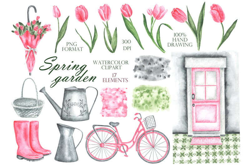 pink-tulips-watercolor-clipart-tulips-clipart-spring-garden