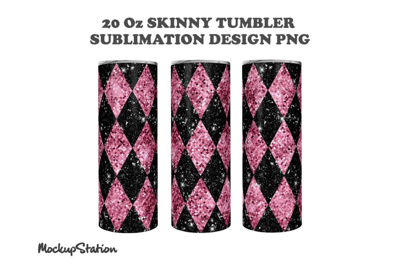 argyle-pink-glitter-20oz-skinny-tumbler-design-sublimation-png