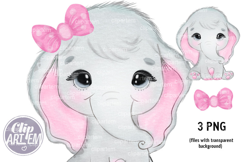 pink-sweet-girl-elephant-with-bow-png-image-clip-art