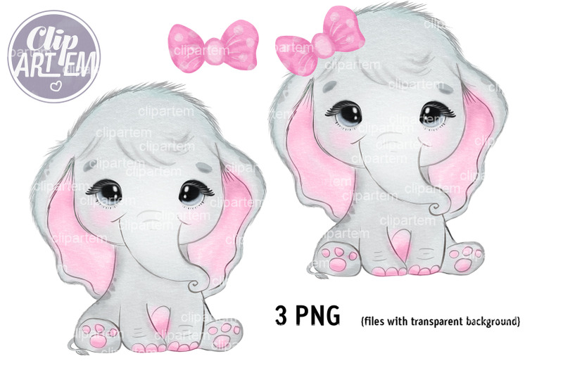 pink-sweet-girl-elephant-with-bow-png-image-clip-art