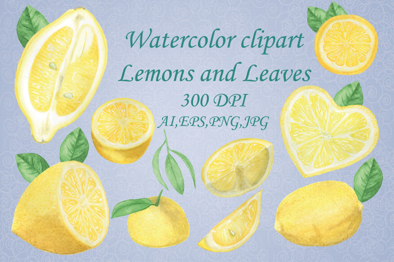 watercolor-clipart-lemons-and-herb-summer-time-hand-drawing