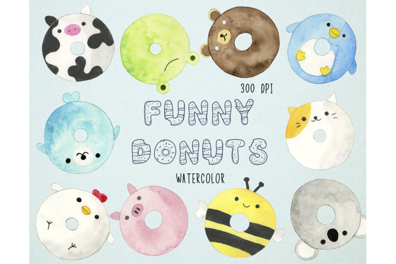 watercolor-funny-donuts-clipart-animal-donuts