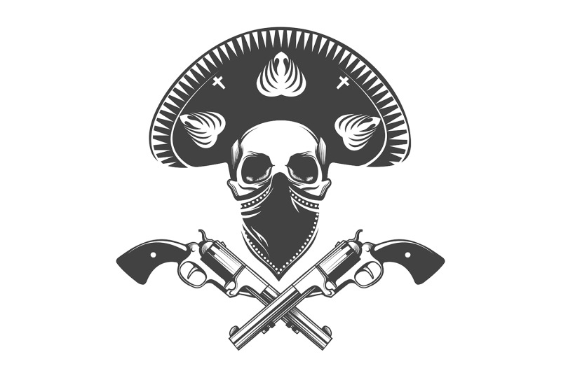 mexican-bandit-skull-in-sombrero-hat-with-two-pistols-tattoo-isolated