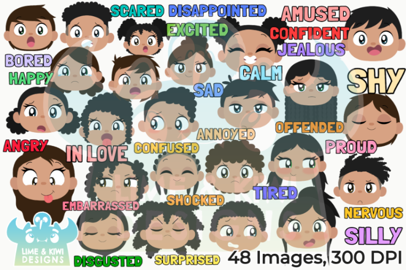 african-american-kids-emotions-faces-clipart-lime-and-kiwi-designs