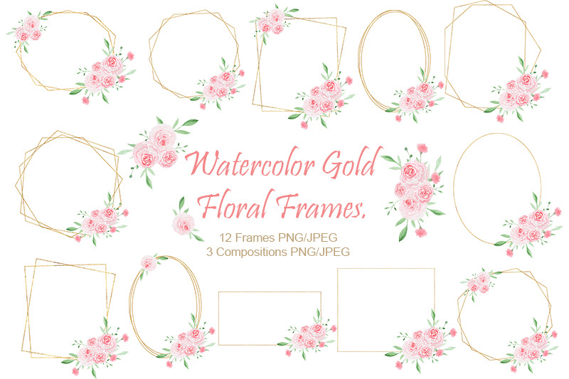 watercolor-gold-floral-frame-wedding-frames