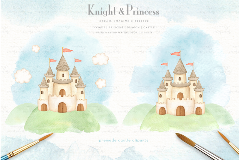 knight-amp-princess-watercolor-clip-arts