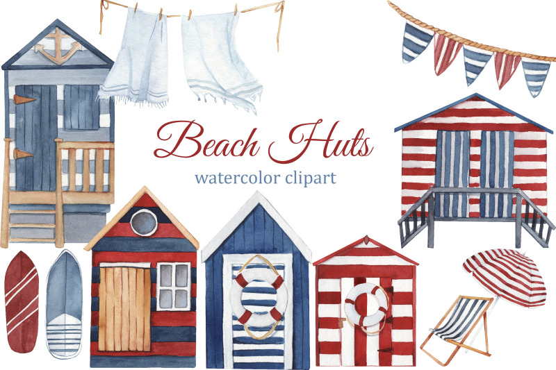 watercolor-beach-huts-summer-clipart-boho-beach-tiny-house-travel-c