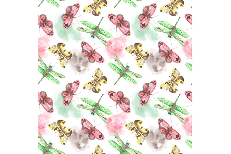 butterflies-and-dragonflies-watercolor-seamless-pattern-insects