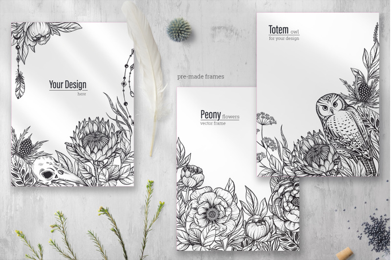 totem-animals-and-flowers-vector-set