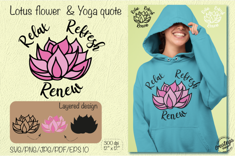 lotus-flower-svg-template-with-yoga-inspirational-quote-relax-refresh