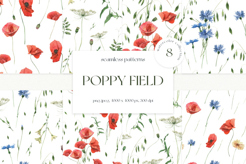 poppy-field-watercolor-seamless-patterns