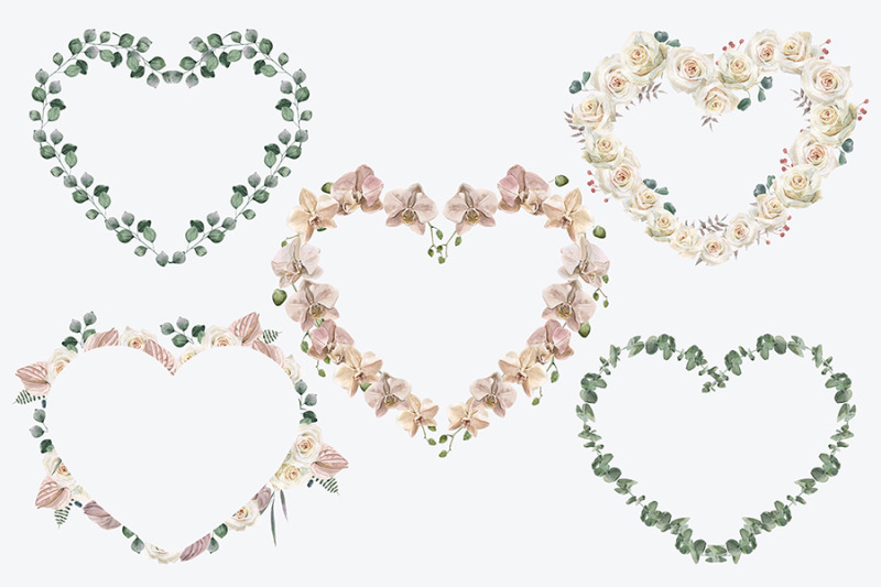 watercolor-floral-heart-shaped-frames