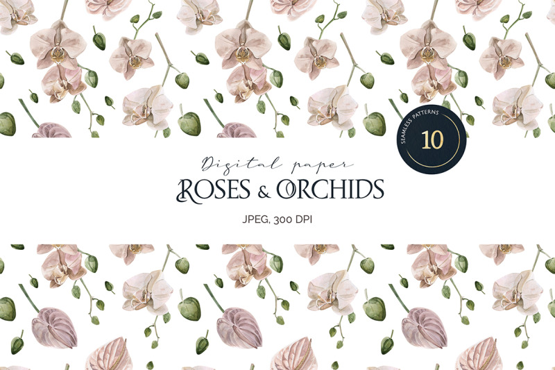 watercolor-roses-and-orchids-seamless-patterns