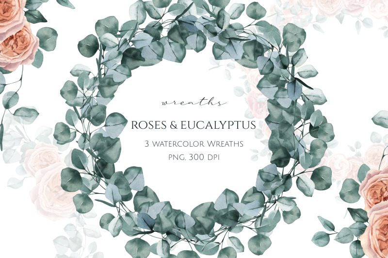 eucalyptus-and-roses-watercolor-wreaths