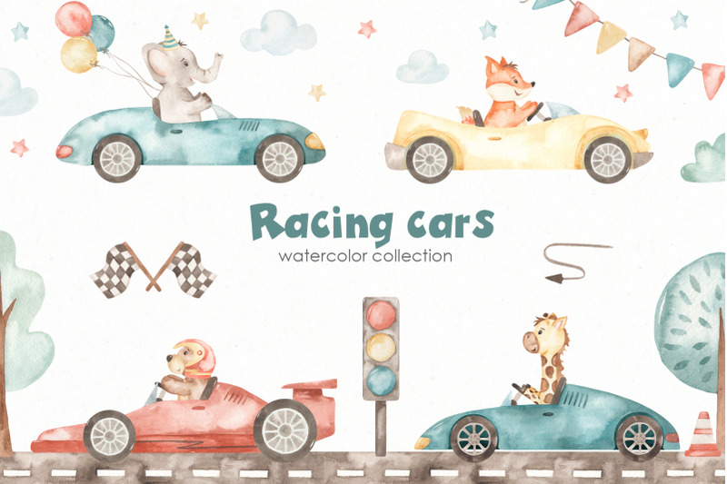 racing-cars-watercolor-collection