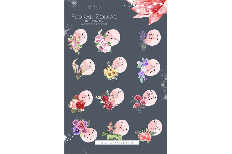 watercolor-floral-zodiac-clipart-constellation-clipart-celestial-png