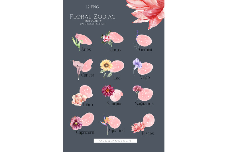 watercolor-floral-zodiac-clipart-astrology-clipart-celestial-clipart