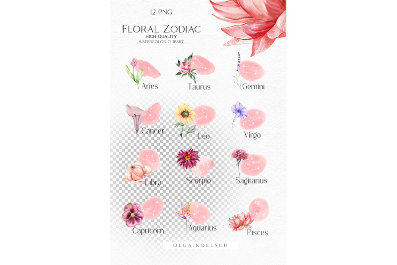 watercolor-floral-zodiac-clipart-astrology-clipart-celestial-clipart