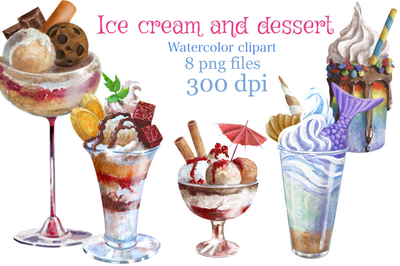 ice-cream-and-dessert-clipart-summer-clipart-watercolor-clipart