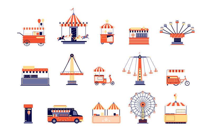 amusement-park-icons-city-attractions-entertainment-flat-coaster-and