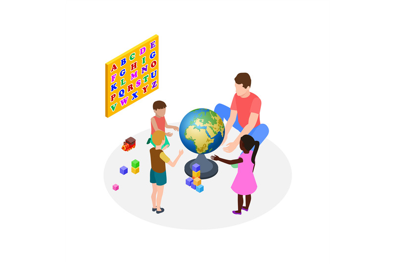 children-education-teaching-kids-preschoolers-learning-isometric-ma