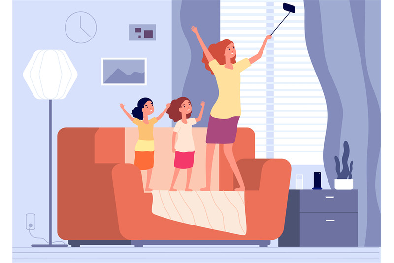 mother-and-daughter-selfie-family-making-photo-on-sofa-sisters-or-mo