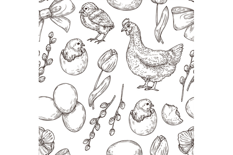 chicken-pattern-hand-drawn-art-bird-spring-easter-background-graphi