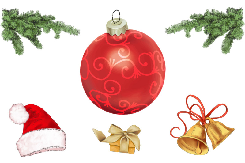marry-christmas-elements-hand-painting-vector
