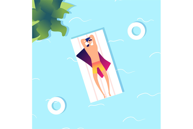 man-swimming-summer-sea-guy-in-water-cartoon-person-on-mattress-sum