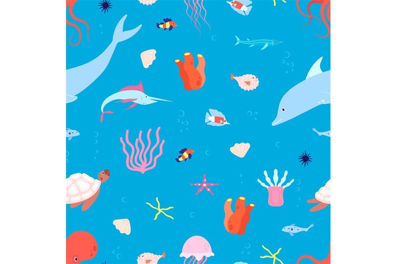 sea-animal-pattern-marine-life-baby-background-cute-cartoon-octopus