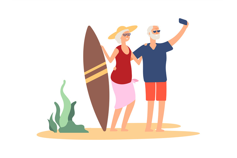 elderly-summer-vacation-grandparent-selfie-on-beach-happy-old-couple