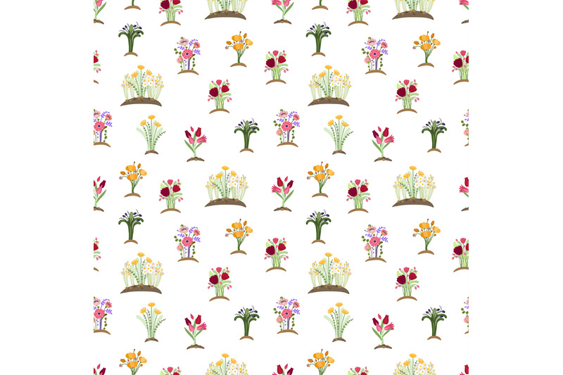 garden-flowers-pattern-colorful-tulips-daisy-green-plant-in-ground