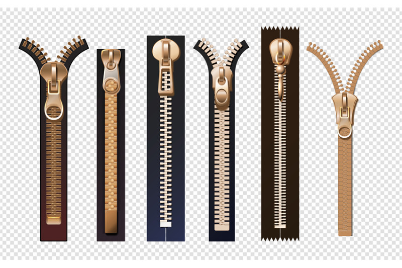 golden-zippers-metal-and-plastic-fasteners-with-pulls-isolated-reall