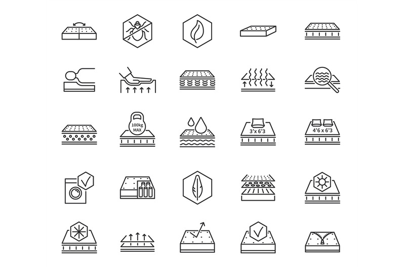 mattress-icons-soft-latex-foam-memory-symbols-line-mattresses-natur