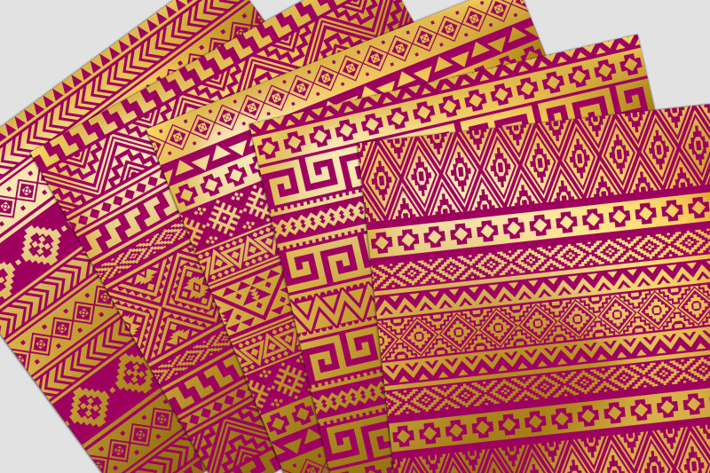 pink-and-gold-tribal-digital-paper-pack