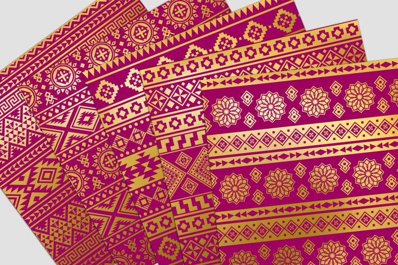 pink-and-gold-tribal-digital-paper-pack