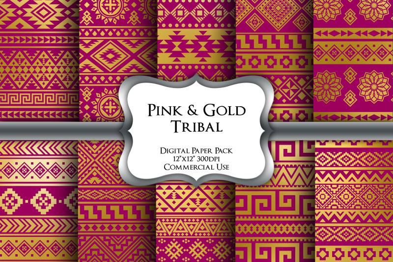 pink-and-gold-tribal-digital-paper-pack