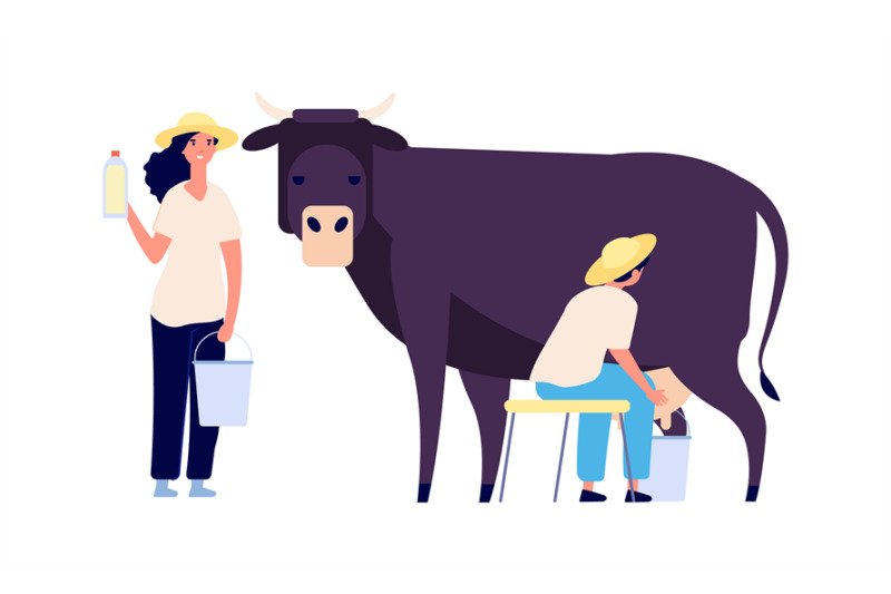 milk-farm-characters-flat-cow-woman-with-bottle-fresh-organic-produ