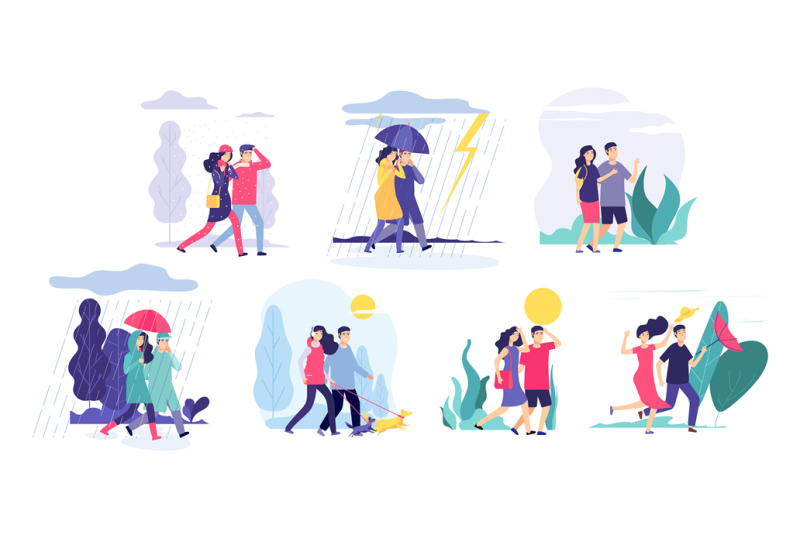 couple-walking-different-weather-girl-boy-walk-seasonal-rain-thunder