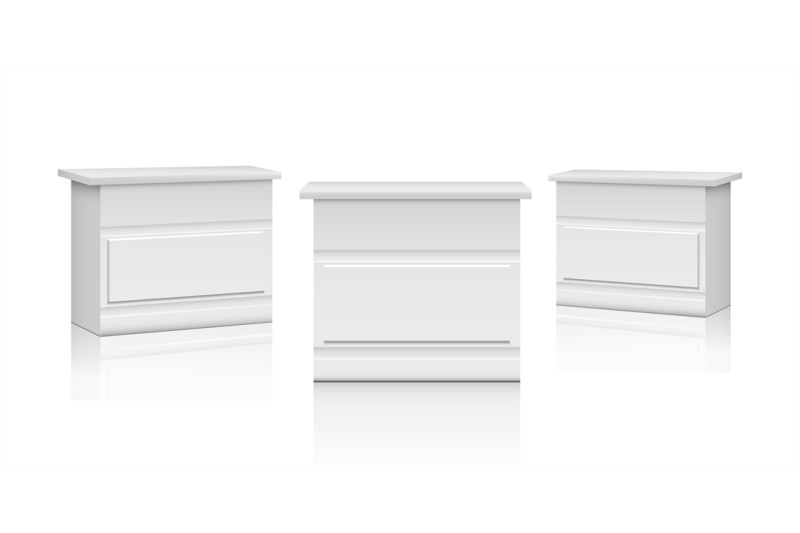 realistic-promo-stands-white-market-counters-3d-interior-chest-of-dr