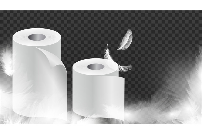 realistic-toilet-paper-soft-white-papers-or-cloth-rolls-with-feathers