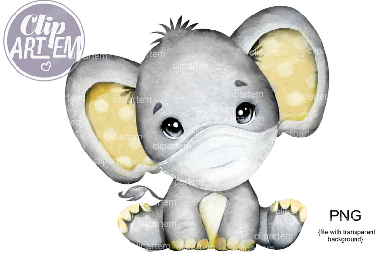 neutral-yellow-elephant-in-mask-png-clip-art-pandemic-sublimation