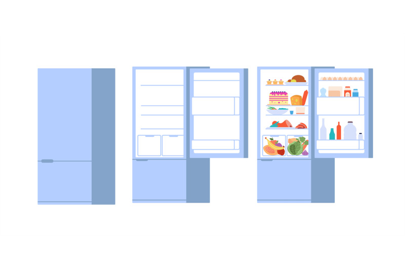 food-open-fridge-closed-opened-refrigerator-flat-full-and-empty-food