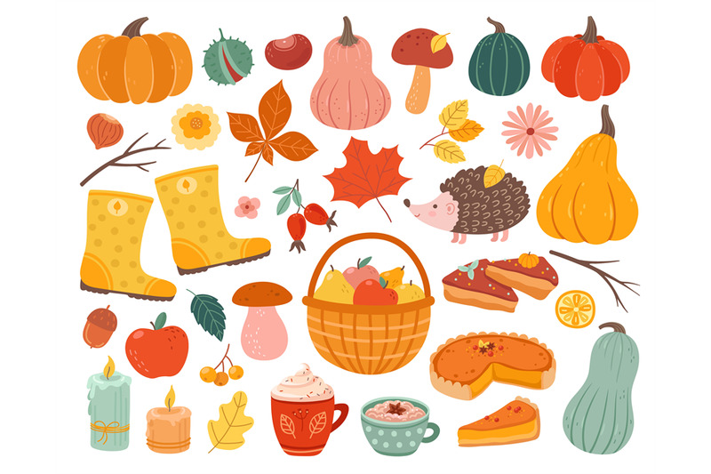 cute-autumn-elements-fall-pumpkin-hedgehog-november-forest-leaves-t