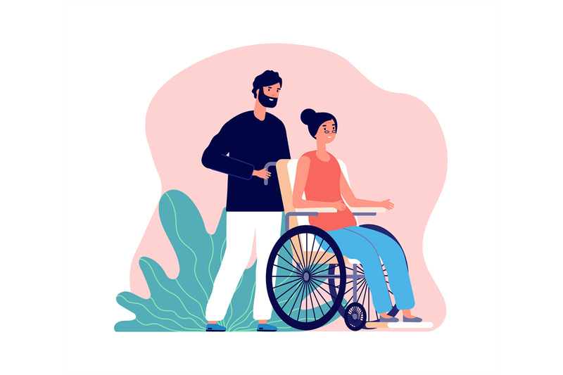 man-helping-old-woman-in-wheelchair-and-young-male-isolated-social-w